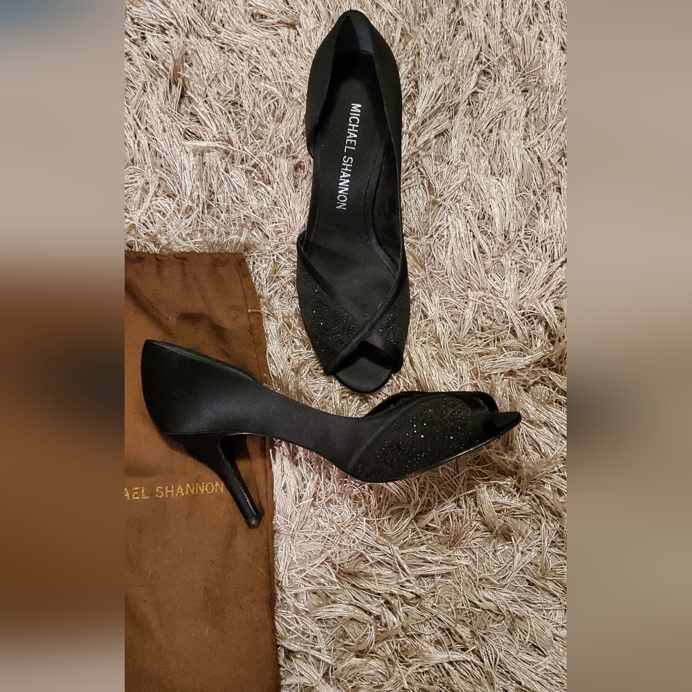 Vintage Black Open Toed Heels, Size 7.5 Medium